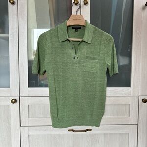 Banana Republic Cotton/Linen Green Knit Polo Shirt